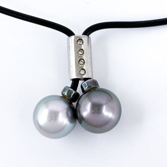 NIB Black Cord With Gray Pearls | Sterling Silver 925 Leather Necklace |  16.5" - Picture 7 of 10